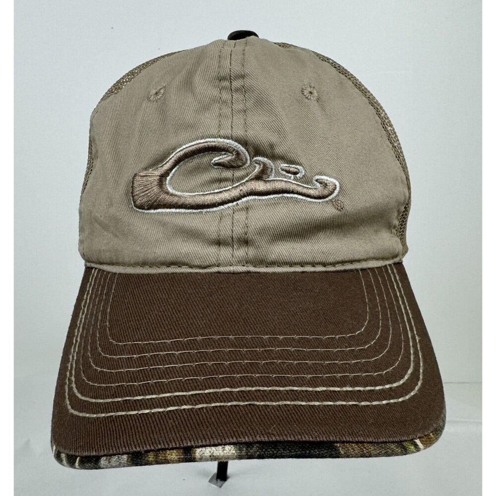 Drake Waterfowl Brown Camo Mesh Trucker Hat Embroidered Logo Adjustable Strap